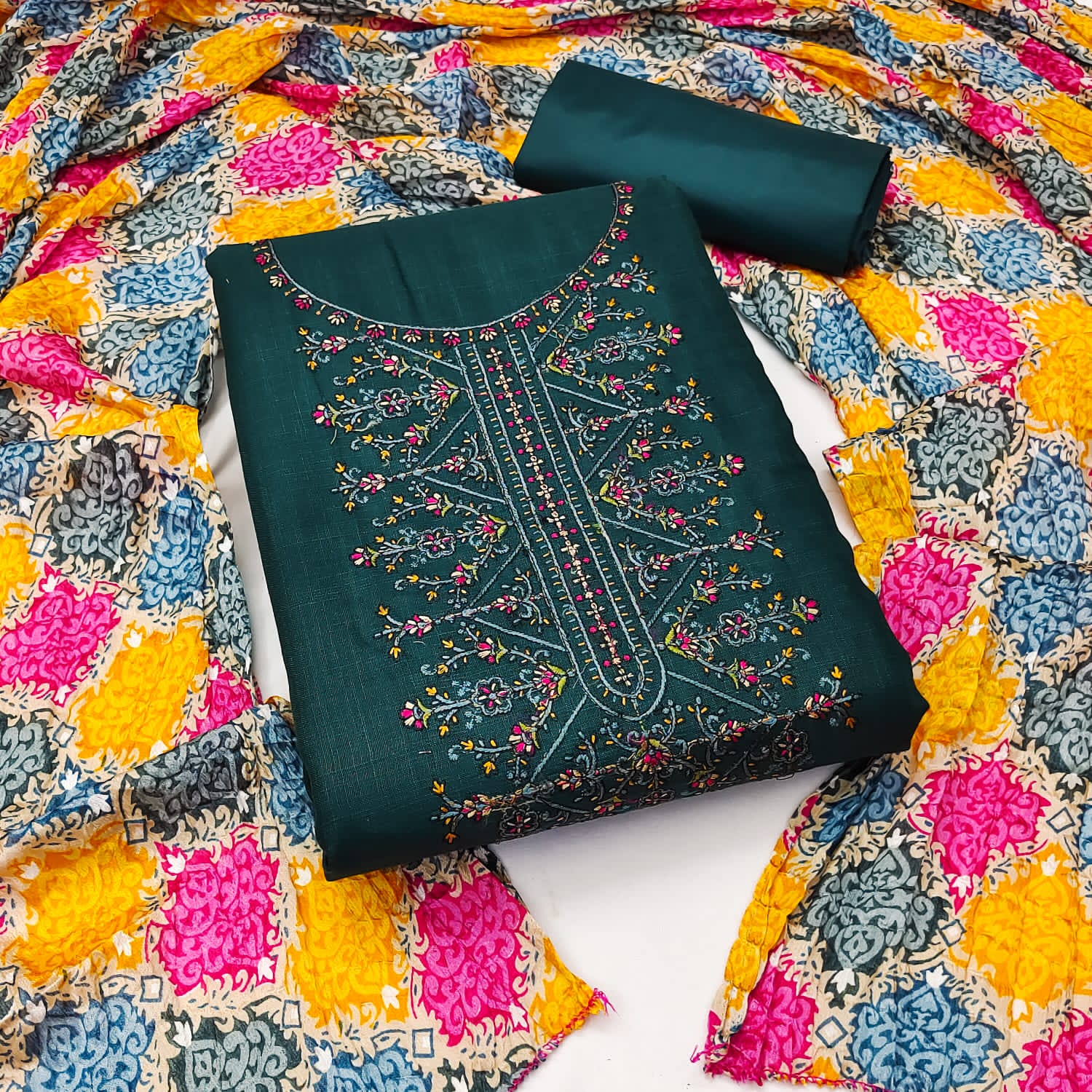 Ds Designer Suit Cotton Kashmiri Work Non Catalog Dress Material